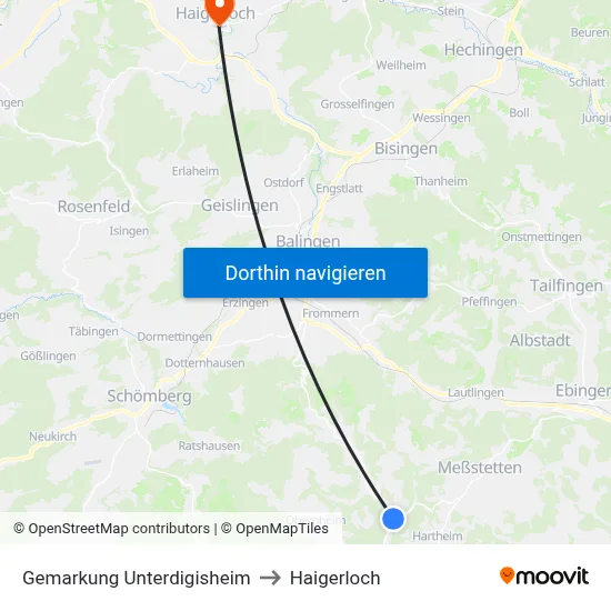 Gemarkung Unterdigisheim to Haigerloch map