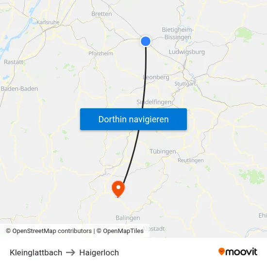 Kleinglattbach to Haigerloch map