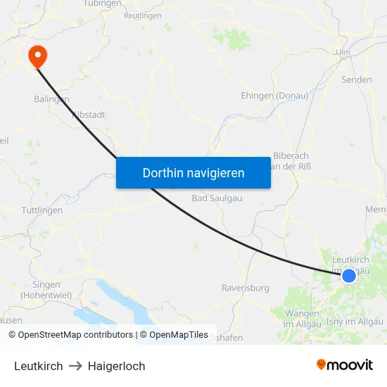 Leutkirch to Haigerloch map