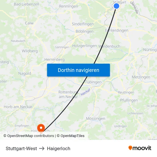Stuttgart-West to Haigerloch map