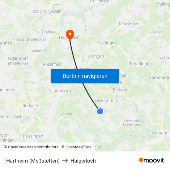Hartheim (Meßstetten) to Haigerloch map