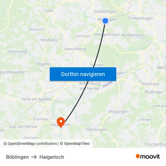 Böblingen to Haigerloch map