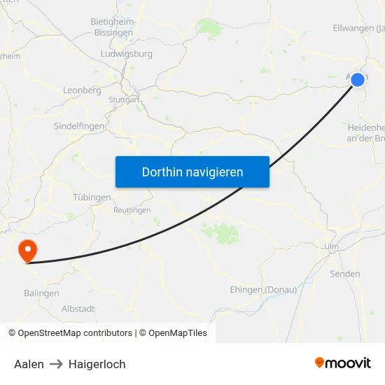 Aalen to Haigerloch map