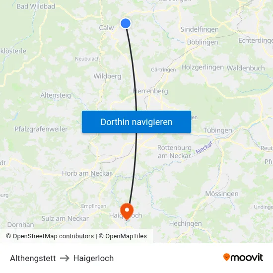 Althengstett to Haigerloch map