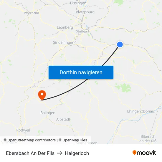 Ebersbach An Der Fils to Haigerloch map