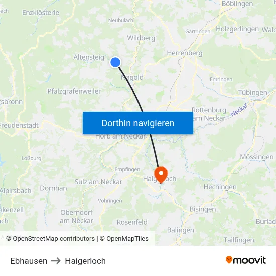 Ebhausen to Haigerloch map