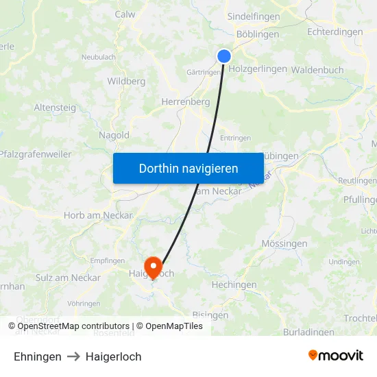 Ehningen to Haigerloch map