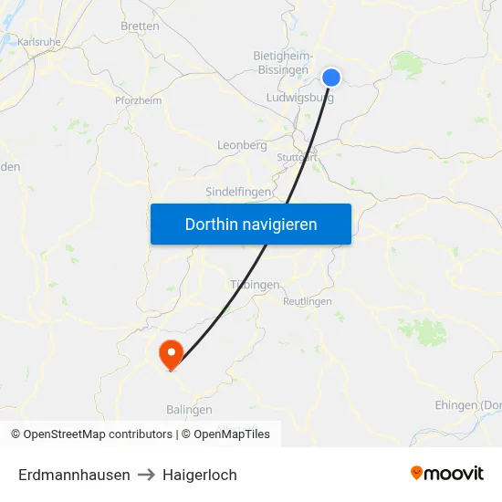 Erdmannhausen to Haigerloch map
