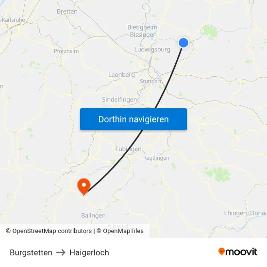 Burgstetten to Haigerloch map
