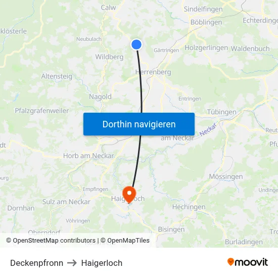 Deckenpfronn to Haigerloch map