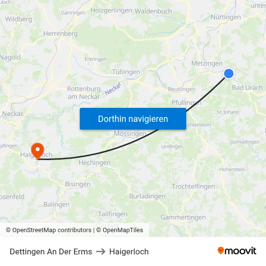 Dettingen An Der Erms to Haigerloch map