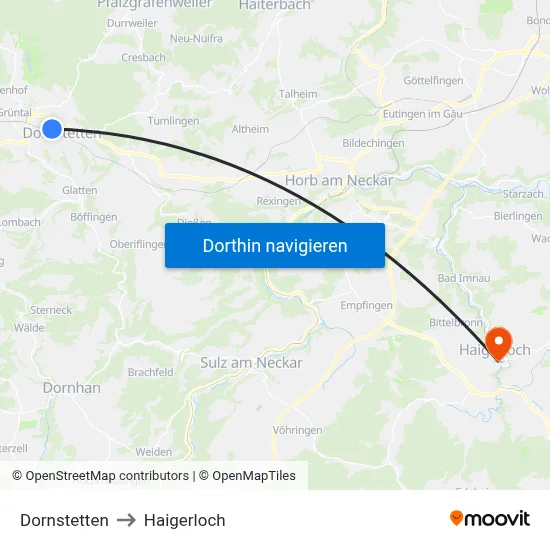Dornstetten to Haigerloch map