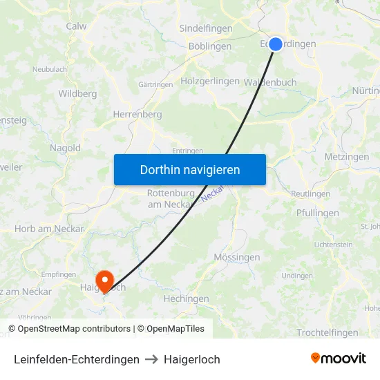 Leinfelden-Echterdingen to Haigerloch map