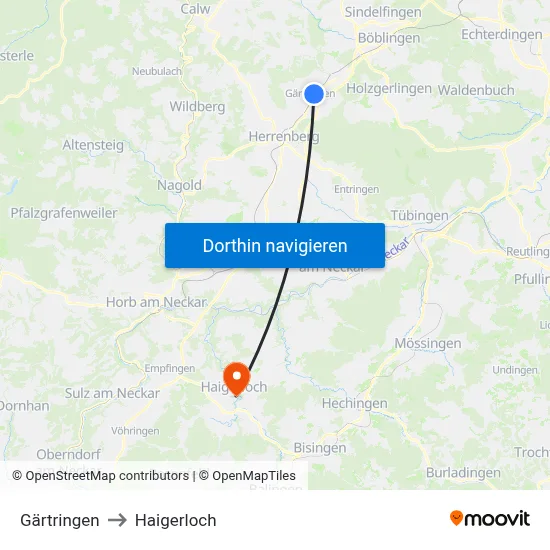 Gärtringen to Haigerloch map