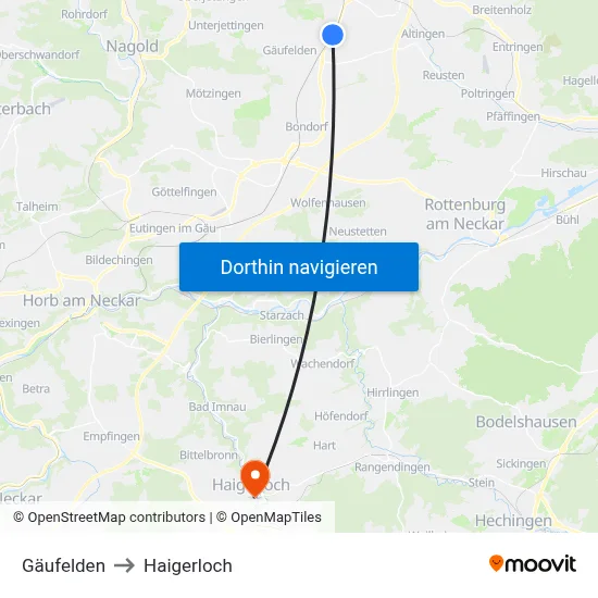 Gäufelden to Haigerloch map
