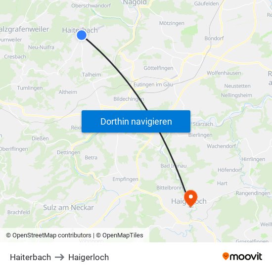 Haiterbach to Haigerloch map