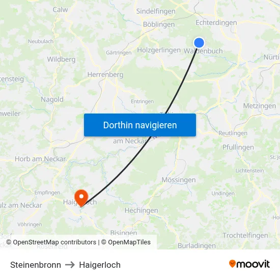 Steinenbronn to Haigerloch map