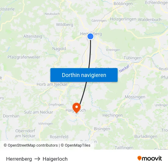 Herrenberg to Haigerloch map