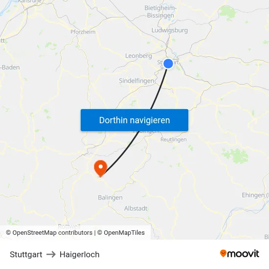 Stuttgart to Haigerloch map