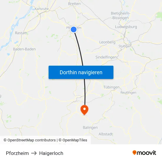 Pforzheim to Haigerloch map