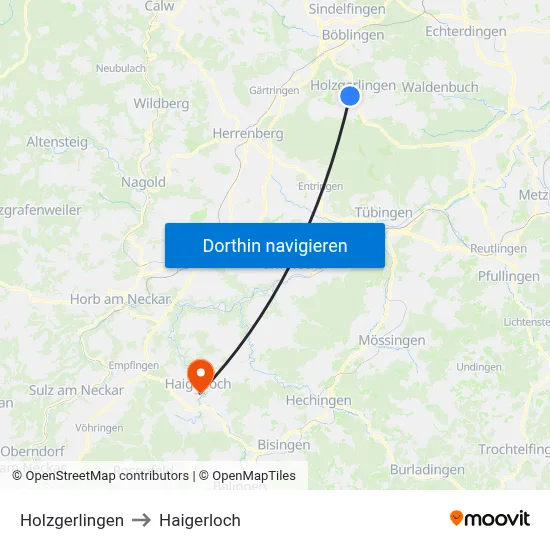 Holzgerlingen to Haigerloch map