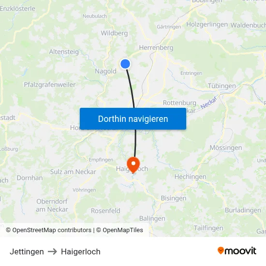 Jettingen to Haigerloch map