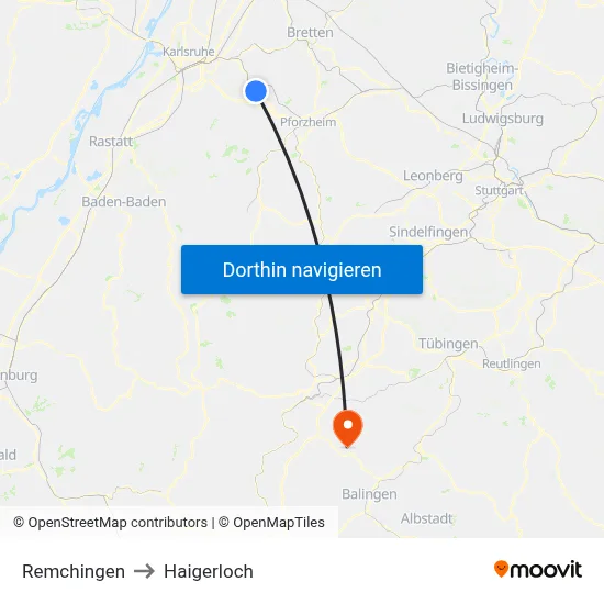 Remchingen to Haigerloch map