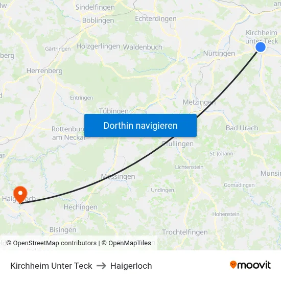 Kirchheim Unter Teck to Haigerloch map