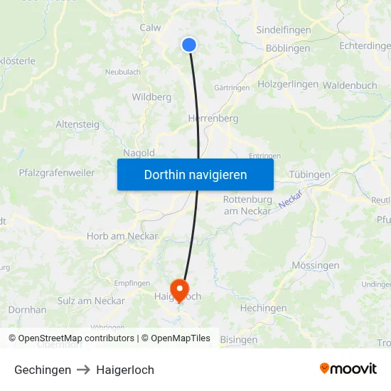 Gechingen to Haigerloch map