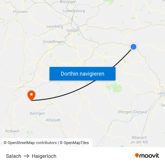 Salach to Haigerloch map