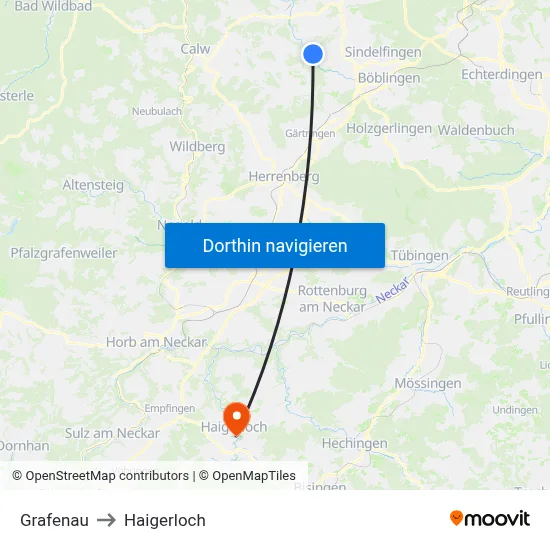 Grafenau to Haigerloch map