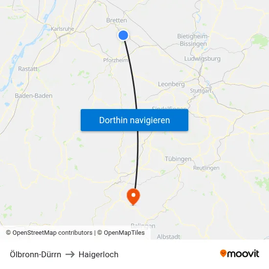 Ölbronn-Dürrn to Haigerloch map