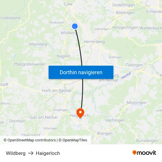 Wildberg to Haigerloch map