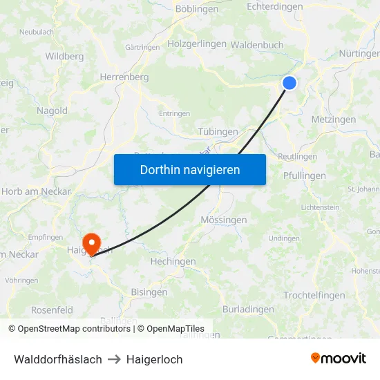Walddorfhäslach to Haigerloch map