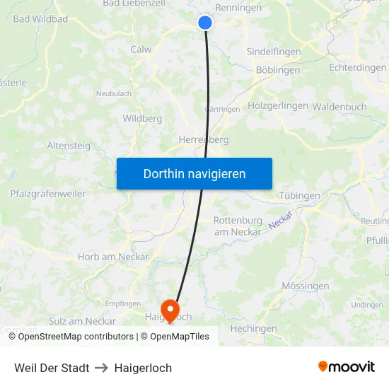 Weil Der Stadt to Haigerloch map