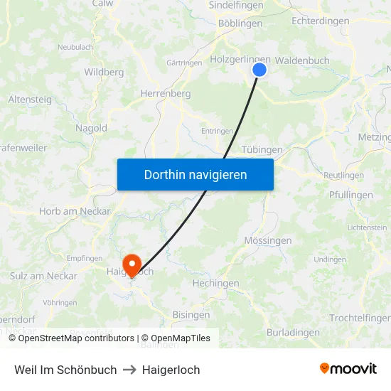 Weil Im Schönbuch to Haigerloch map
