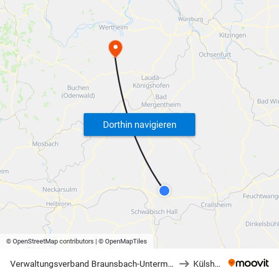 Verwaltungsverband Braunsbach-Untermünkheim to Külsheim map