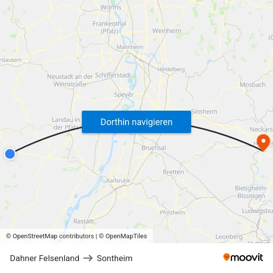 Dahner Felsenland to Sontheim map
