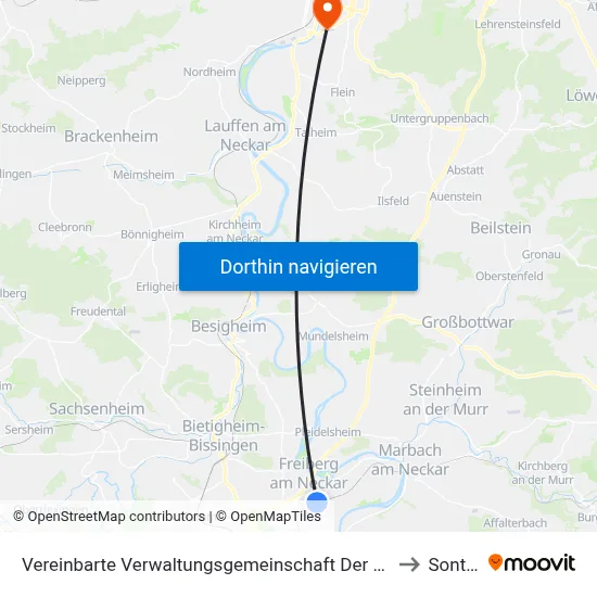 Vereinbarte Verwaltungsgemeinschaft Der Stadt Freiberg am Neckar to Sontheim map