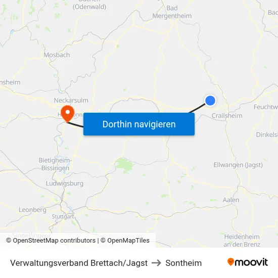 Verwaltungsverband Brettach/Jagst to Sontheim map