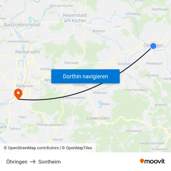 Öhringen to Sontheim map