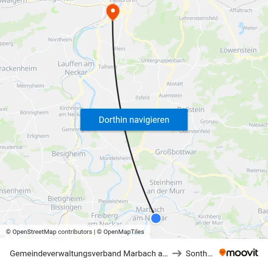Gemeindeverwaltungsverband Marbach am Neckar to Sontheim map