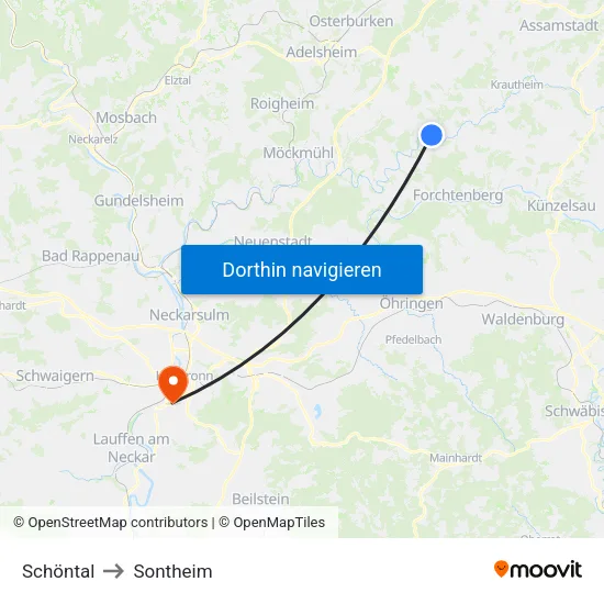 Schöntal to Sontheim map