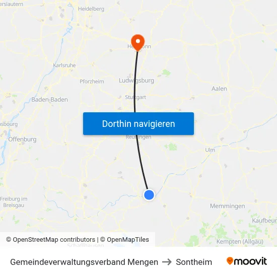 Gemeindeverwaltungsverband Mengen to Sontheim map