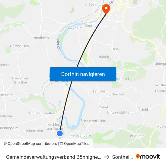 Gemeindeverwaltungsverband Bönnigheim to Sontheim map