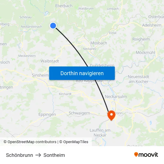 Schönbrunn to Sontheim map