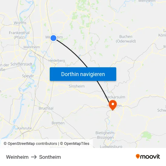 Weinheim to Sontheim map
