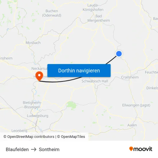 Blaufelden to Sontheim map