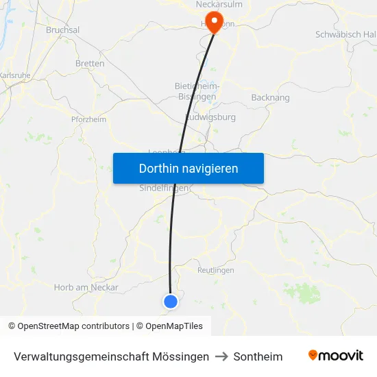 Verwaltungsgemeinschaft Mössingen to Sontheim map