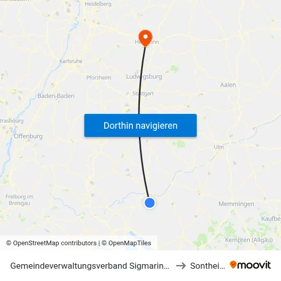 Gemeindeverwaltungsverband Sigmaringen to Sontheim map